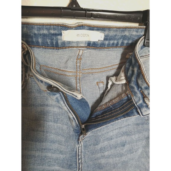 Hidden Cut-Off Short Women's Size L Blue Mid Rise Raw Hem 5-Pocket Distressed - Picture 4 of 7